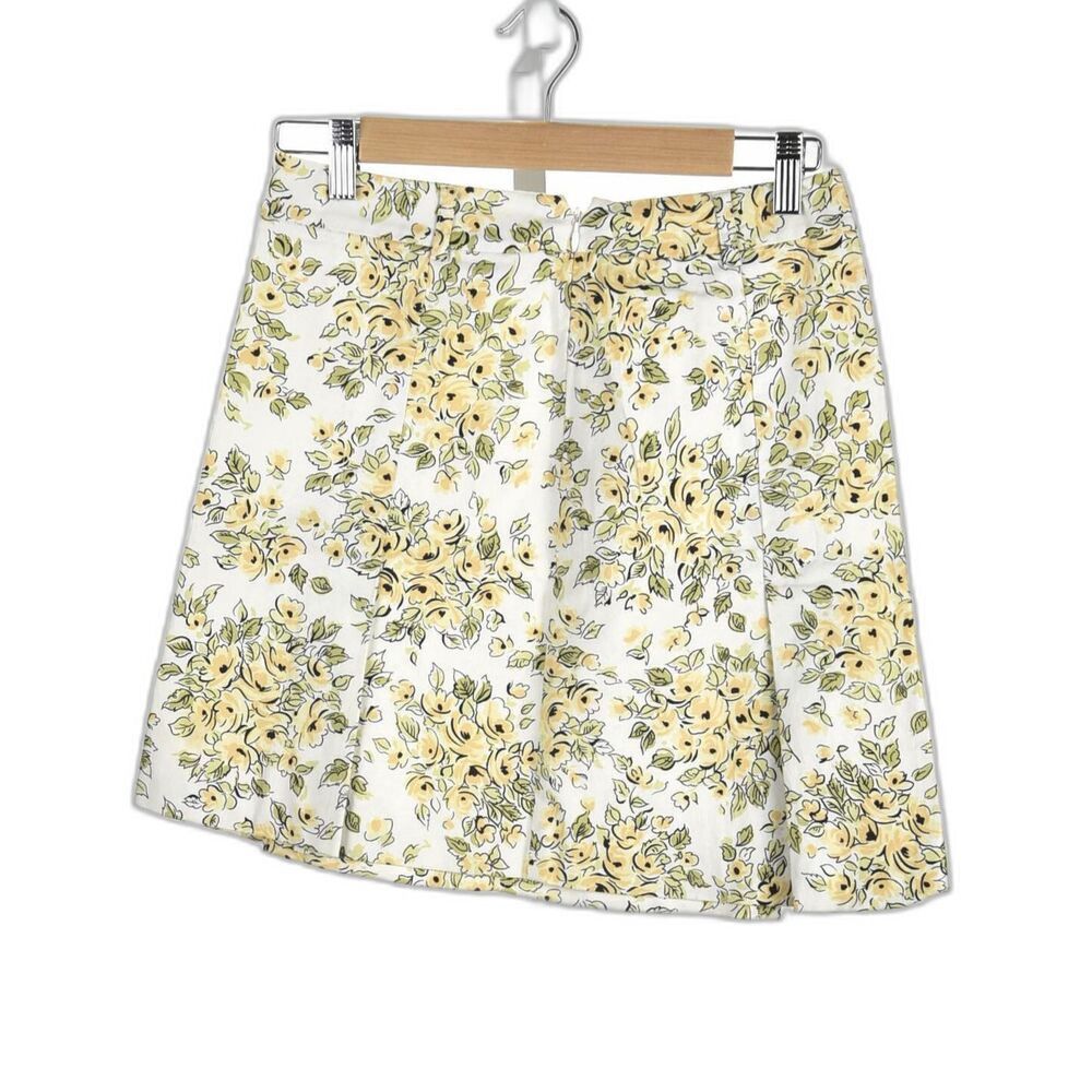 Ann Taylor Loft Twill Yellow Floral Pleated Skirt Size 2P - Picture 2 of 3